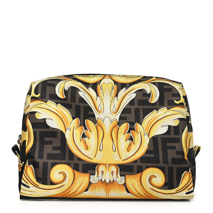 Fendi X VERSACE Nylon Fendace FF Baroque Print Small Trapezoid Beauty Pouch Gold 1 of 8