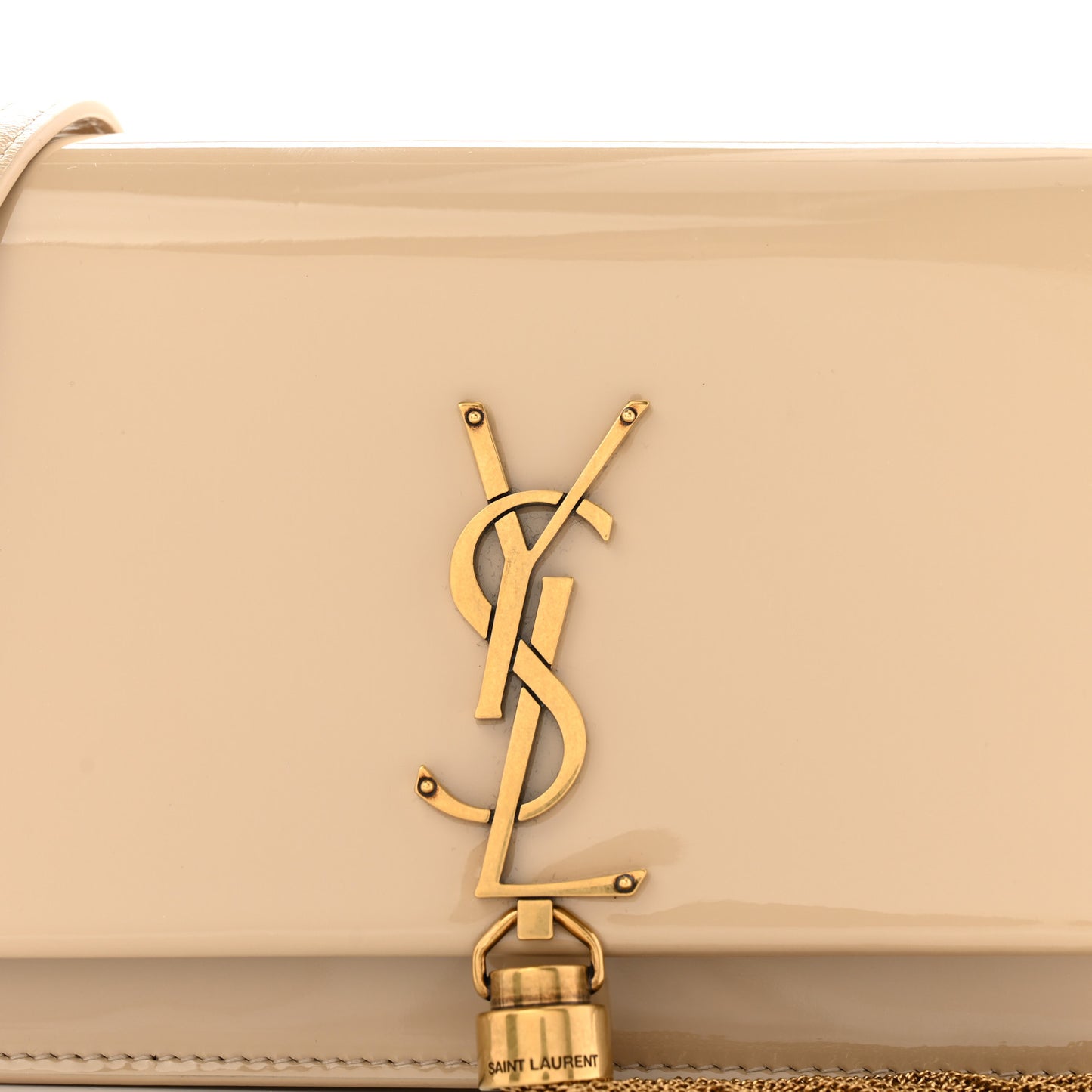 Patent Classic Monogram Kate Tassel Chain Wallet Dark Beige
