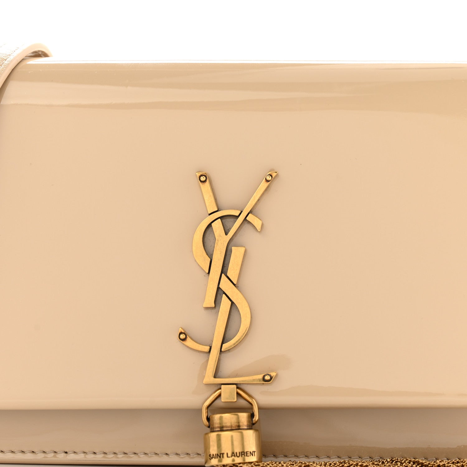 Saint Laurent Patent Classic Monogram Kate Tassel Chain Wallet Dark Beige 7 of 9