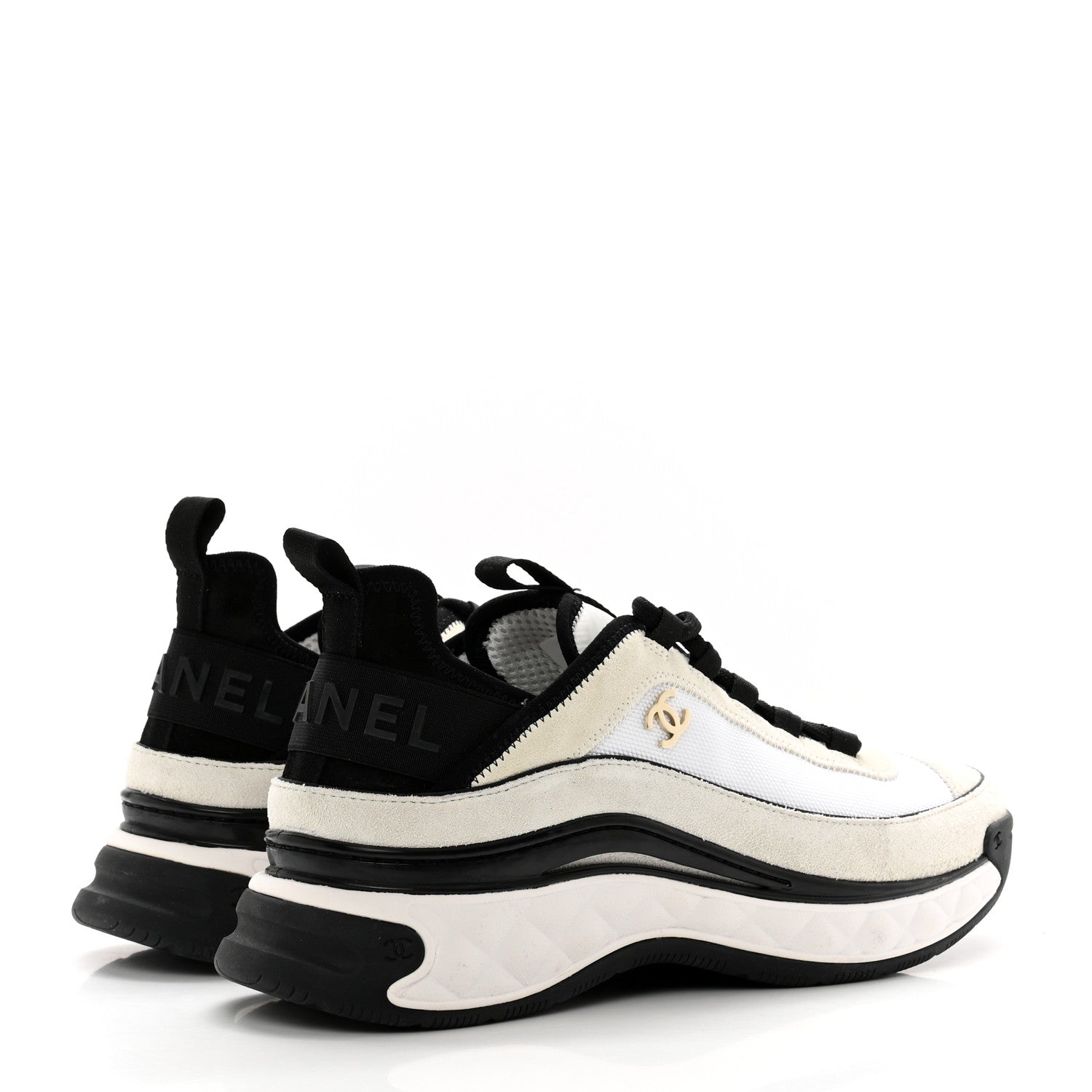 Chanel Velvet Calfskin Mixed Fibers CC Sneakers 40 Ivory Black 4 of 8