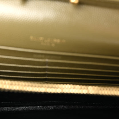 Saint Laurent Grain De Poudre Matelasse Chevron Monogram Chain Wallet Vert Kaki 5 of 9