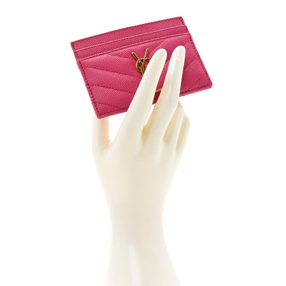 Saint Laurent Grain De Poudre Matelasse Chevron Monogram Credit Card Case Fresh Fuxia 2 of 8