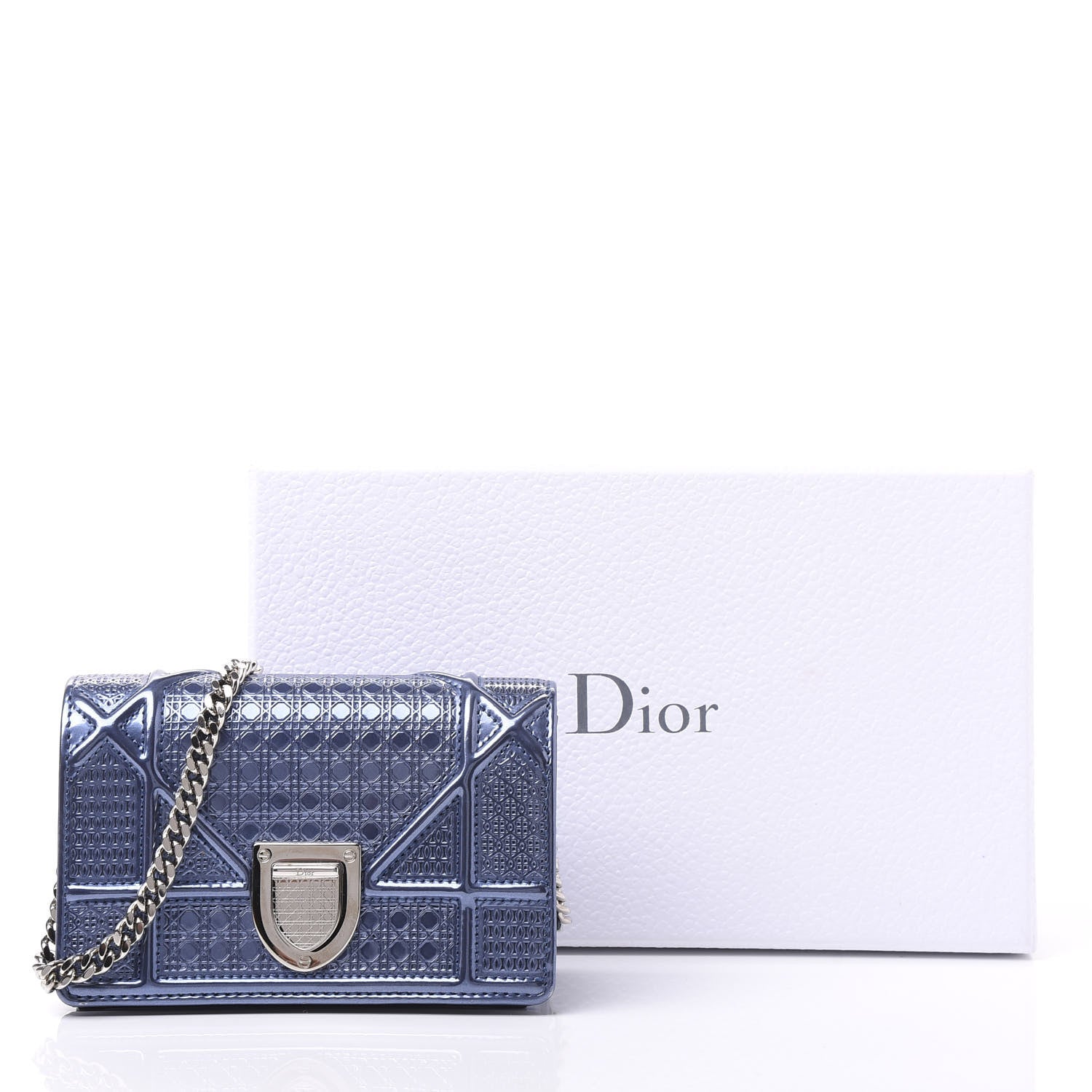 Christian Dior Metallic Patent Micro-Cannage Baby Diorama Flap Bag Blue 10 of 10