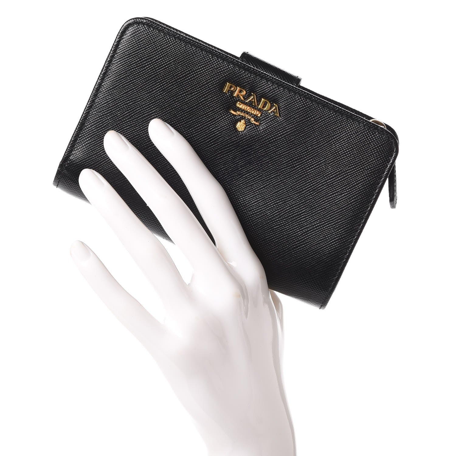 Prada Saffiano Compact Wallet Nero Black 2 of 9