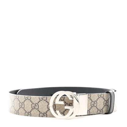 Gucci GG Supreme Monogram Selleria Calfskin Interlocking G Reversible 37mm Belt 100 40 Beige Ebony Black 1 of 4