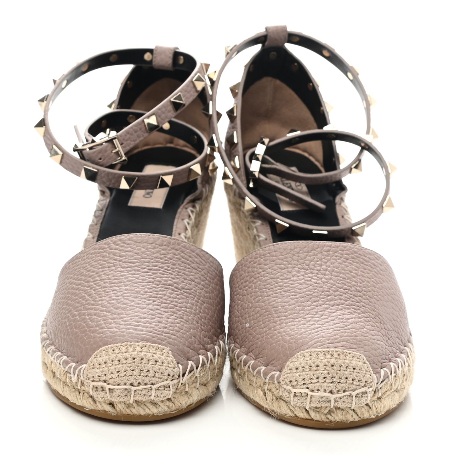 Grained Calfskin Rockstud Ankle Wrap Espadrille 15/85mm Wedges 39 Poudre Natural