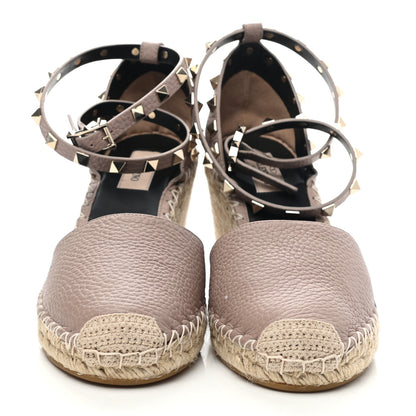 Valentino Garavani Grained Calfskin Rockstud Ankle Wrap Espadrille 15/85mm Wedges 39 Poudre Natural 2 of 8