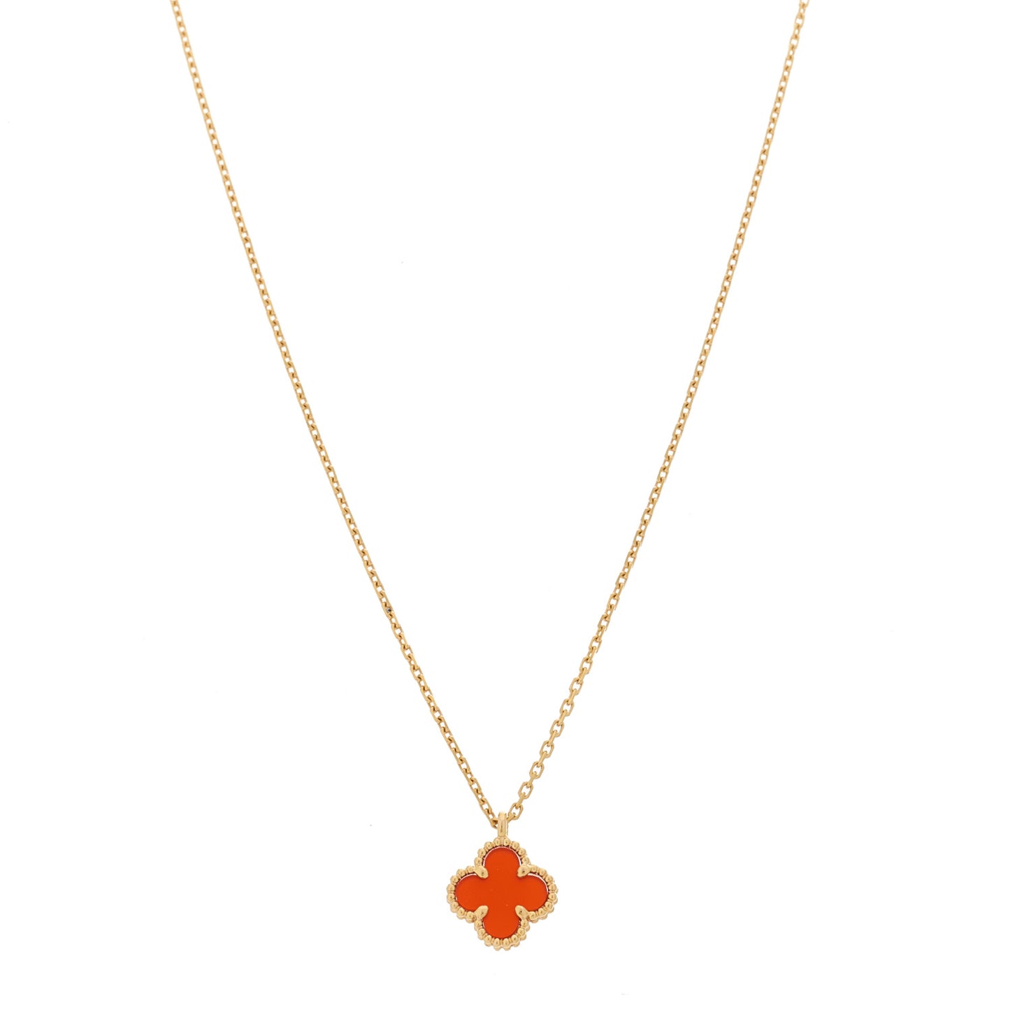 18K Rose Gold Carnelian Sweet Alhambra Pendant Necklace