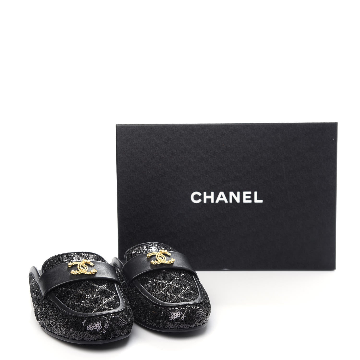 Chanel Sequin Lambskin Quilted CC Mules 41 Black 11 of 11