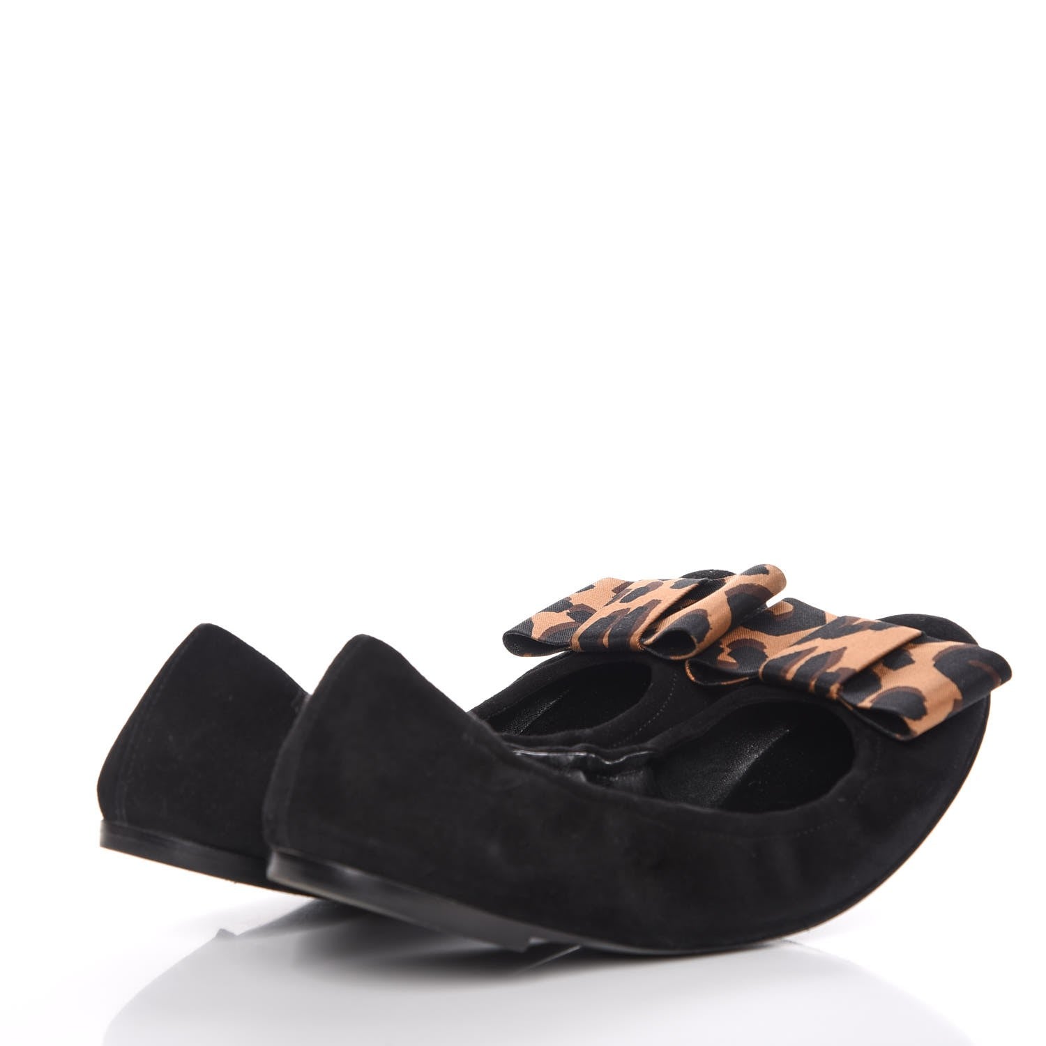 Louis Vuitton Suede Satin Leopard Mimi Bow Ballerina Flats 38.5 Black 4 of 13