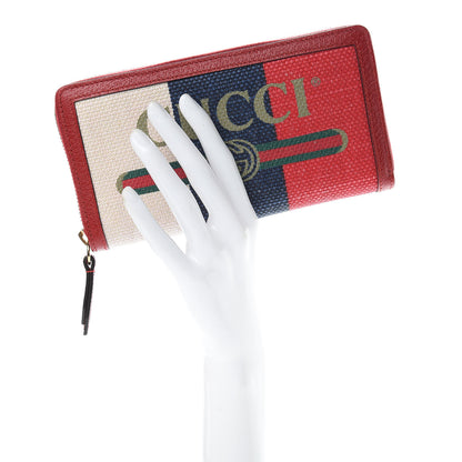 Gucci Canvas Sylvie Stripe Logo Zip Around Wallet Mystic White Hibiscus Red Maritime 2 of 8