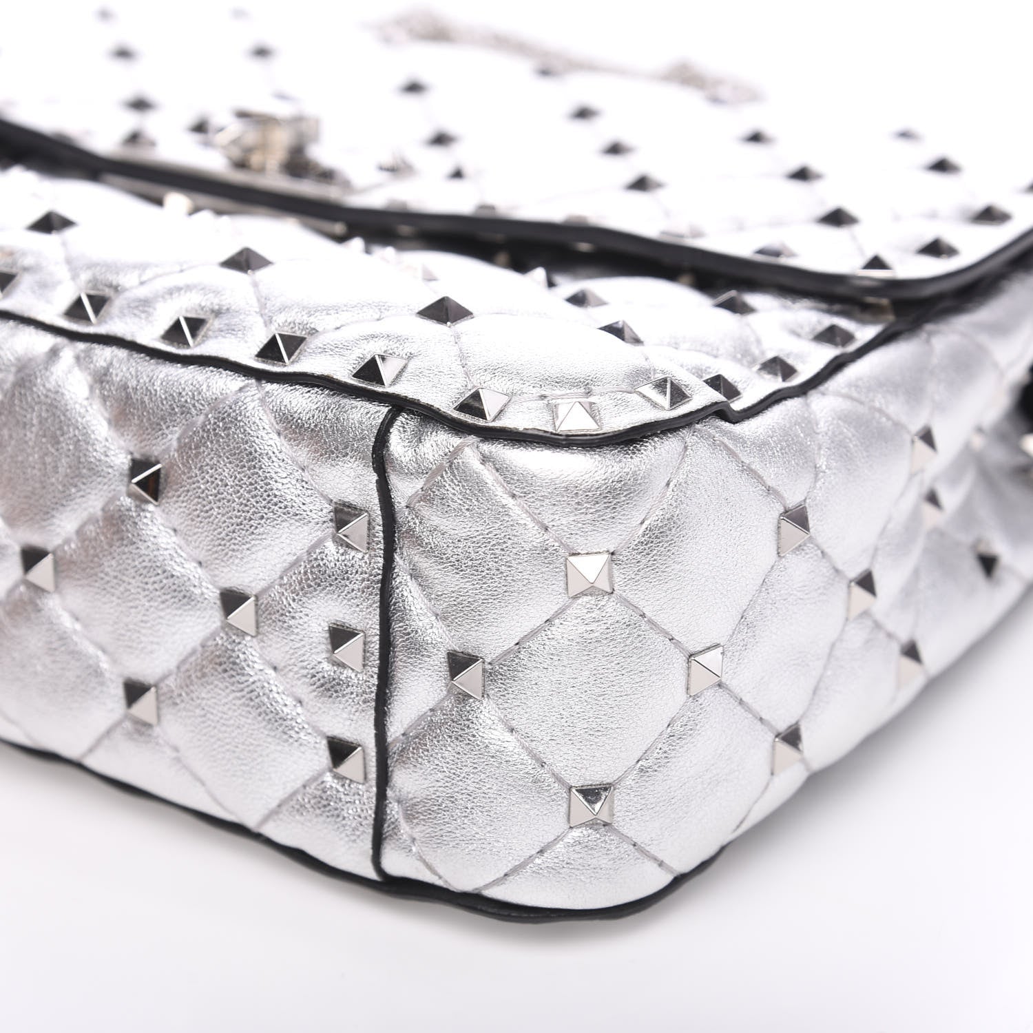 Valentino Garavani Metallic Nappa Medium Rockstud Spike Shoulder Bag Silver 9 of 9