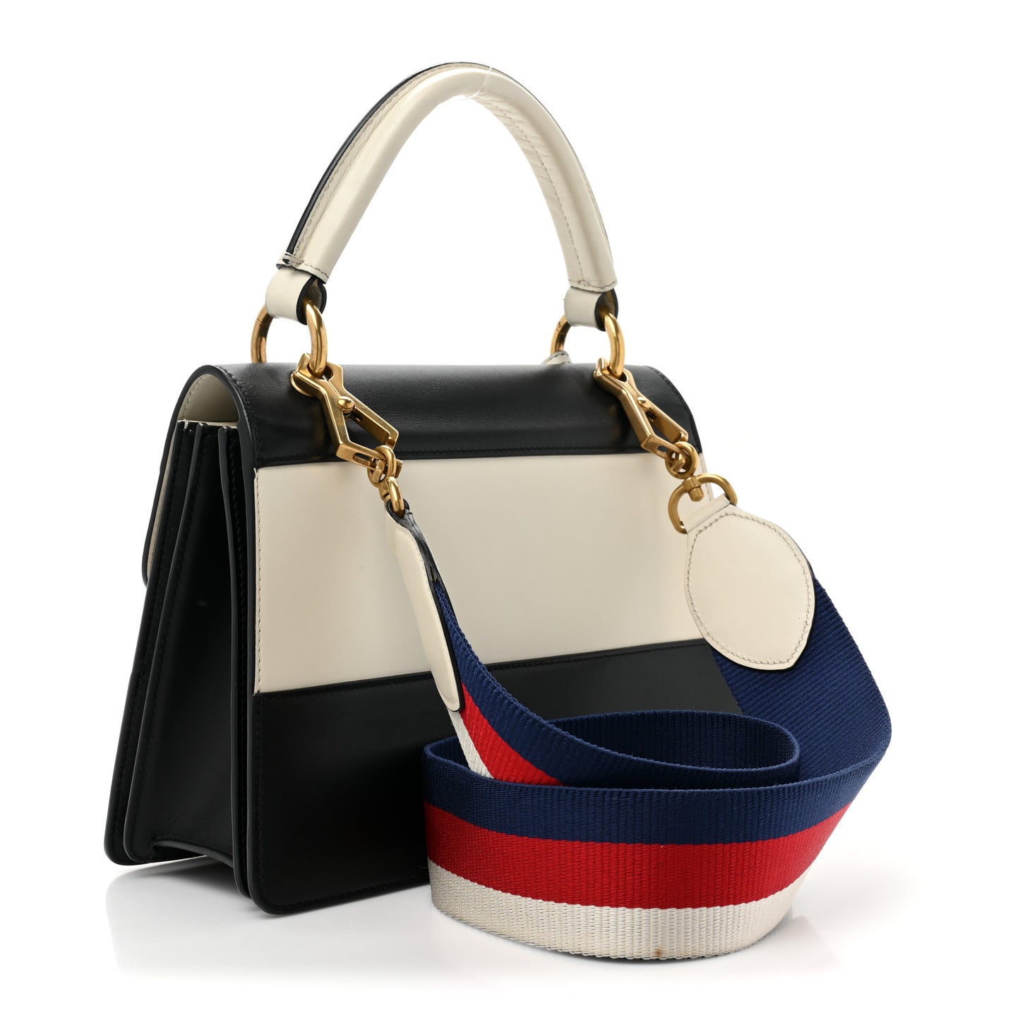 Calfskin Sylvie Web Small Queen Margaret Top Handle Bag Black White
