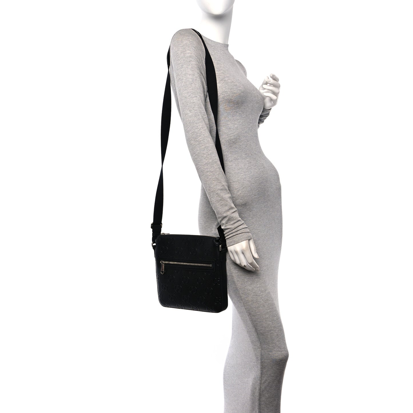 Calfskin GG Tennis Embossed Small Flat Messenger Bag Black
