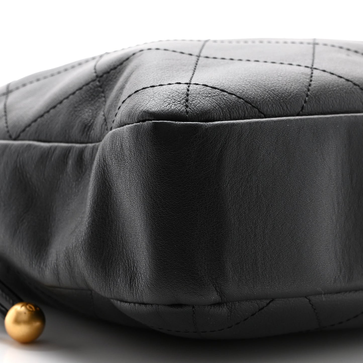 Calfskin Quilted Drawstring Bucket Bag Black