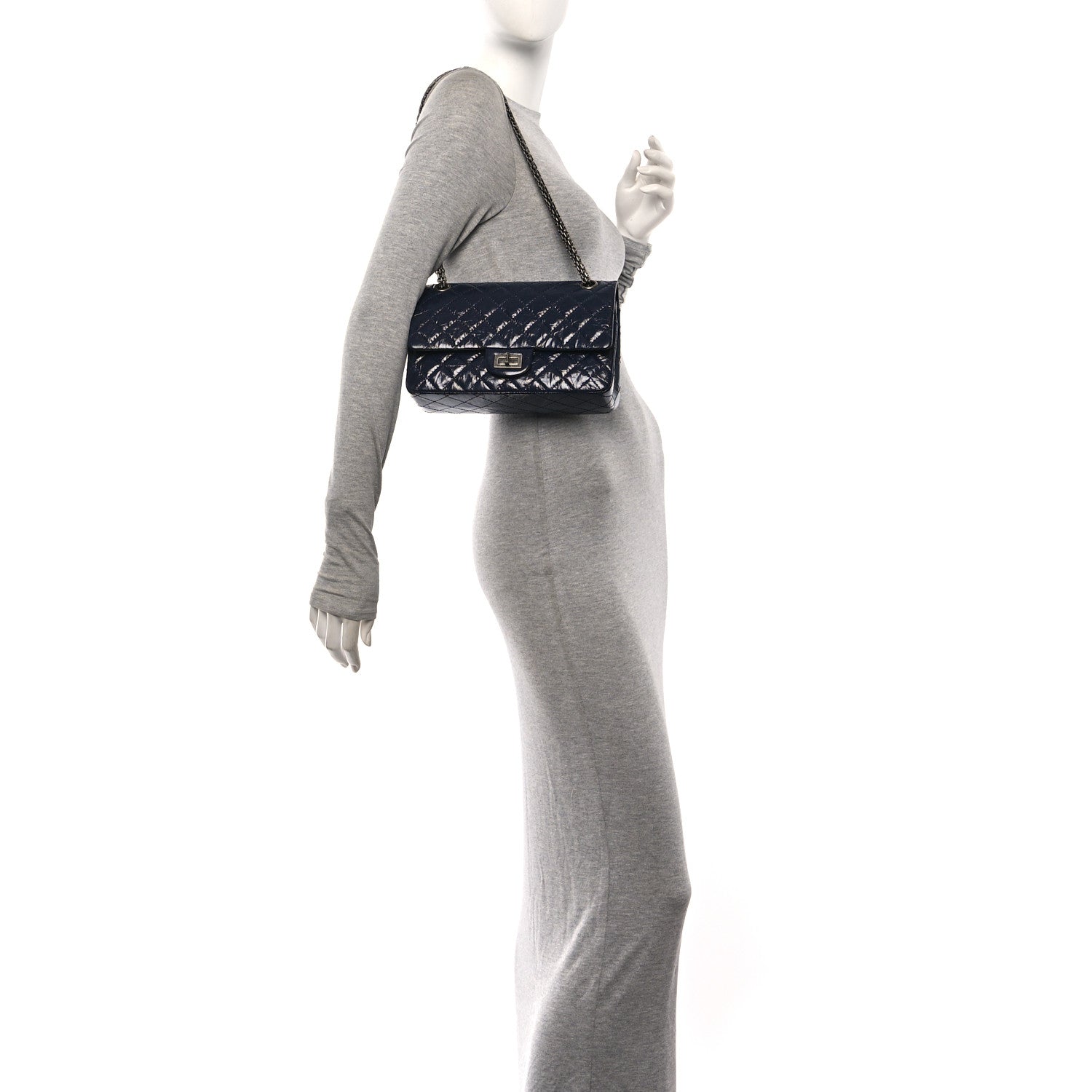 Chanel Glazed Calfskin Quilted 2.55 Reissue 225 Flap Dark Navy Blue 2 of 11