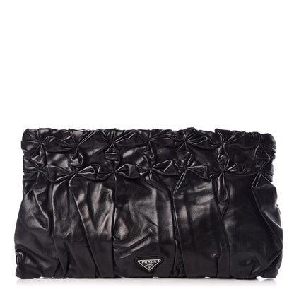 Prada Calfskin Diamond Pleated Clutch Black 1 of 12