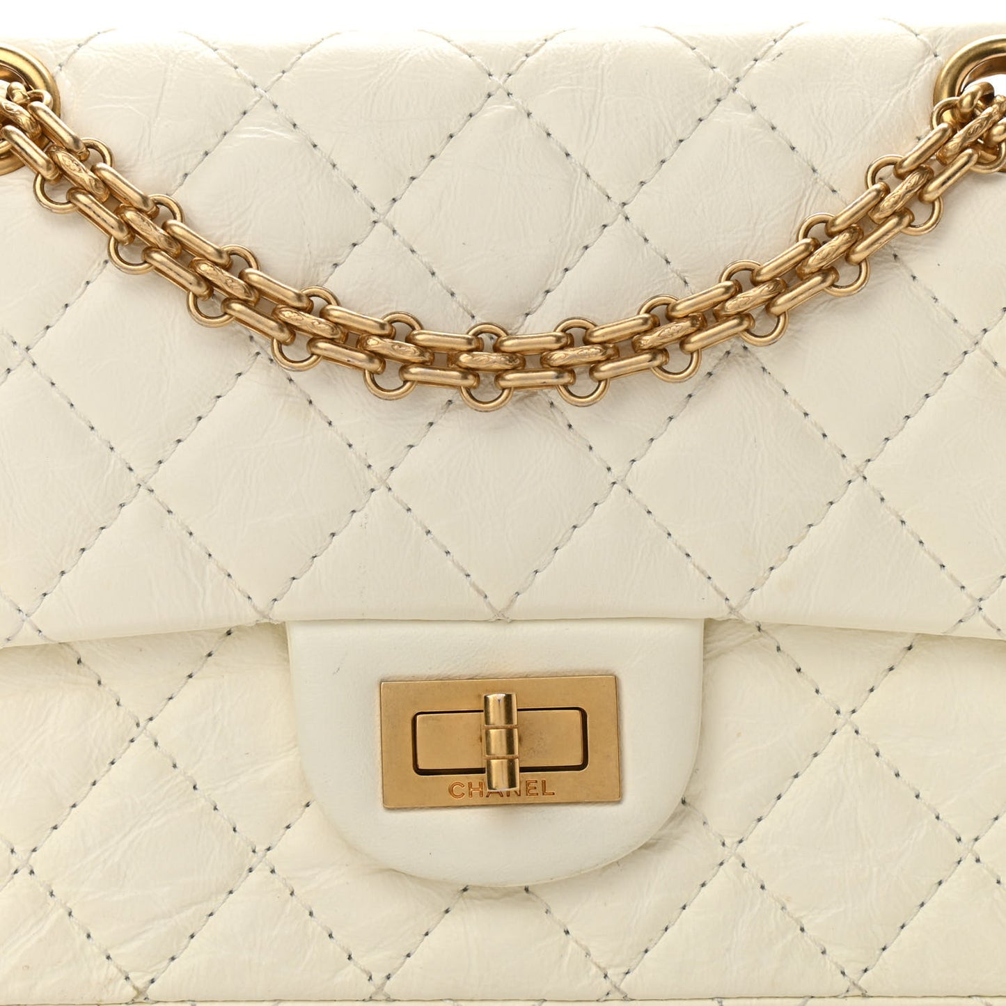 Aged Calfskin Quilted 2.55 Reissue Mini Flap White