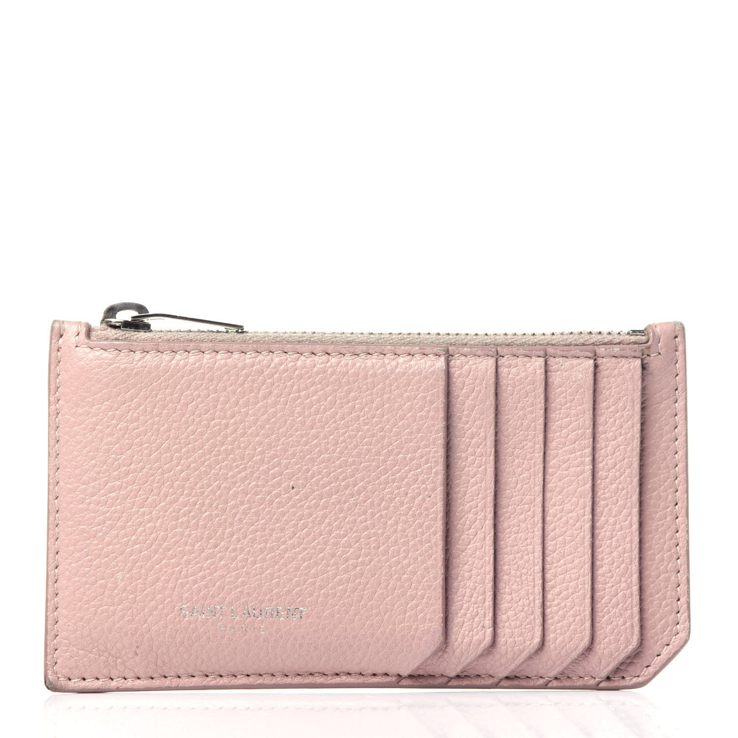 Saint Laurent Grained Calfskin 5 Fragments Zip Pouch Card Holder Rose Antic 1 of 11