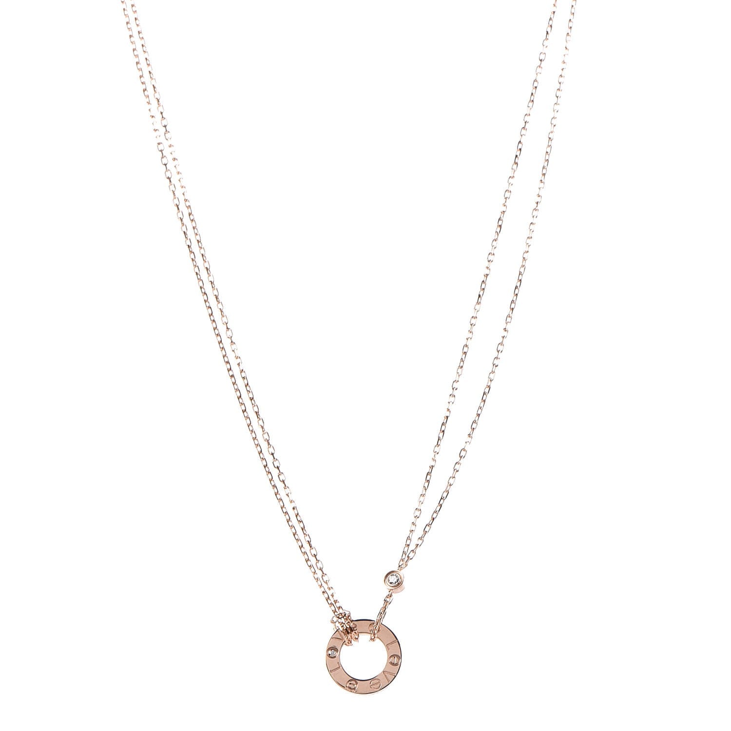 Cartier 18K Pink Gold 2 Diamond LOVE Necklace 1 of 6