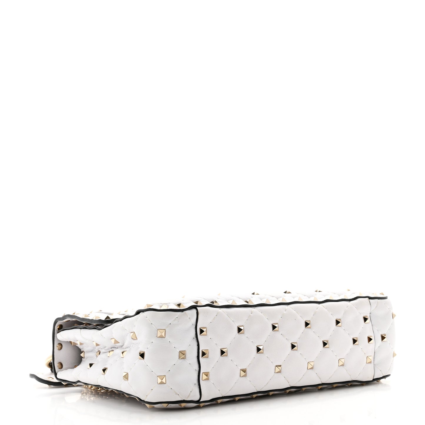 Lambskin VLTN Print Medium Rockstud Spike Shoulder Bag Optic White Black