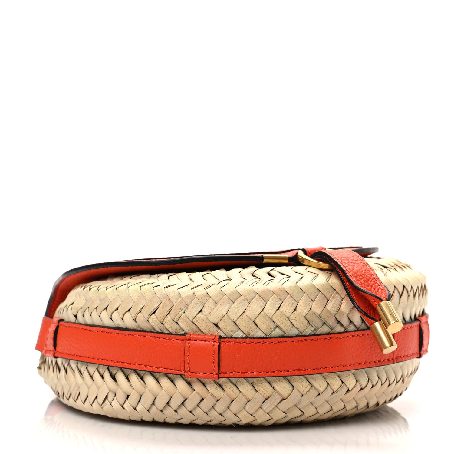 Chloe Raffia Calfskin Marcie Basket Small Marcie Round Crossbody Bag Orange Fizz 4 of 7