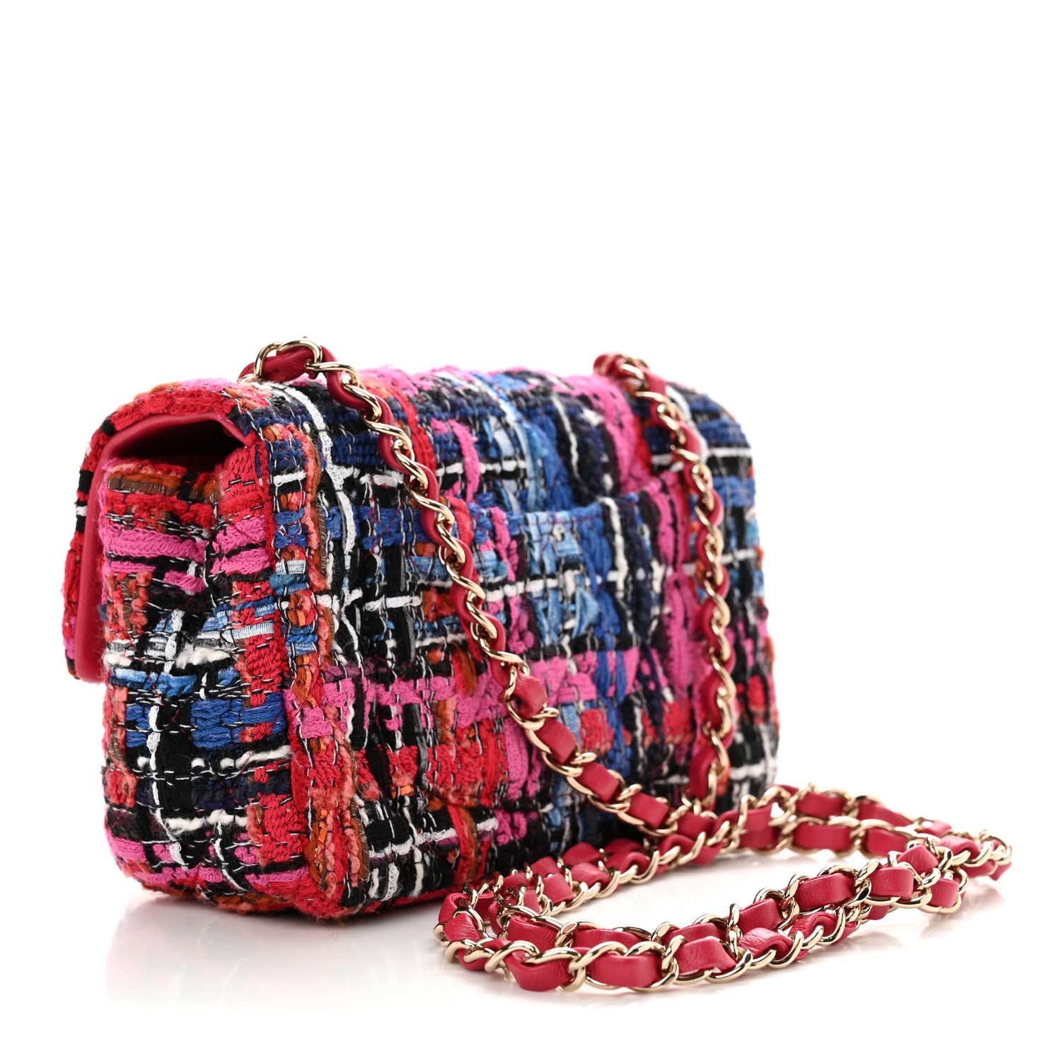 Chanel Tweed Quilted Mini Rectangular Flap Red Pink Black 4 of 10