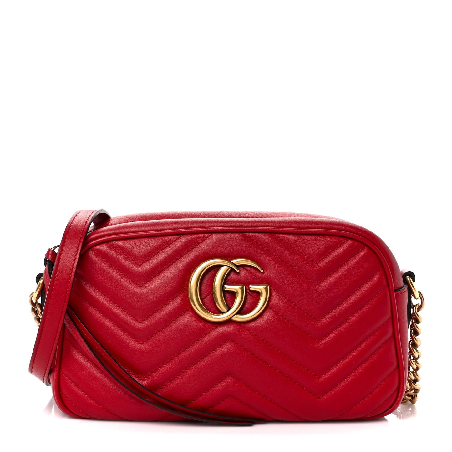 Calfskin Matelasse Small GG Marmont Chain Shoulder Bag Hibiscus Red