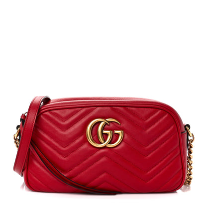 Gucci Calfskin Matelasse Small GG Marmont Chain Shoulder Bag Hibiscus Red 1 of 11