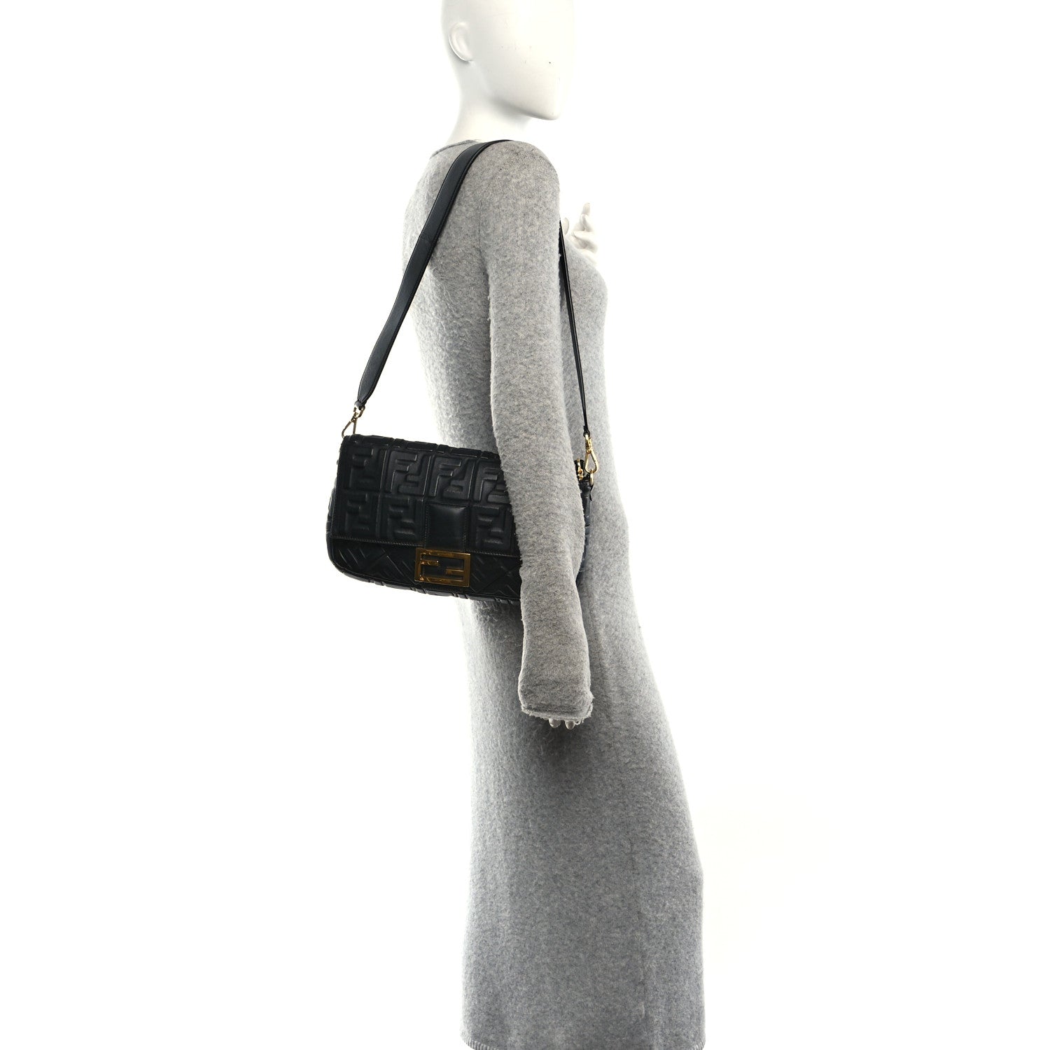 Fendi Nappa FF 1974 Embossed Large Baguette Black 2 of 10