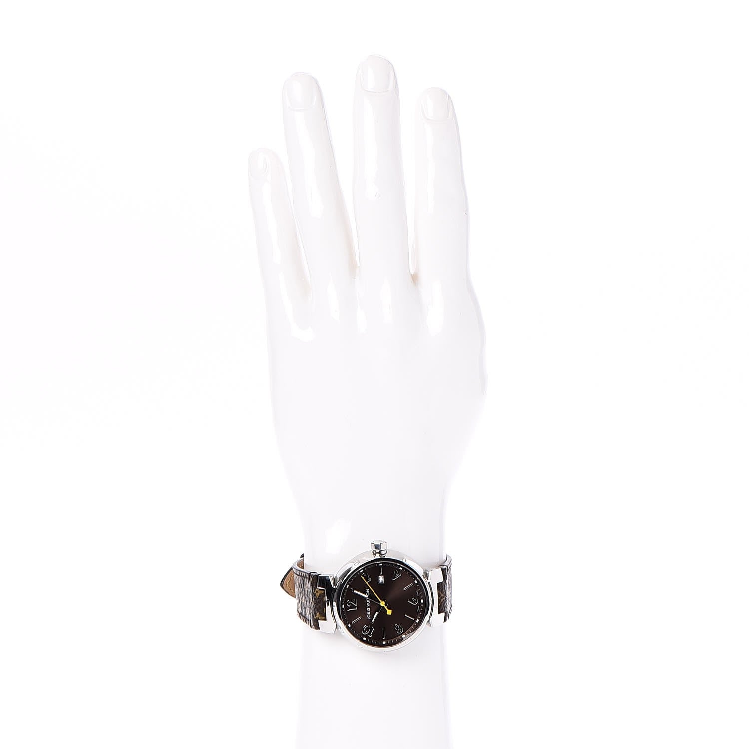 Louis Vuitton Stainless Steel Monogram 39mm Tambour Quartz Watch Brown 2 of 11