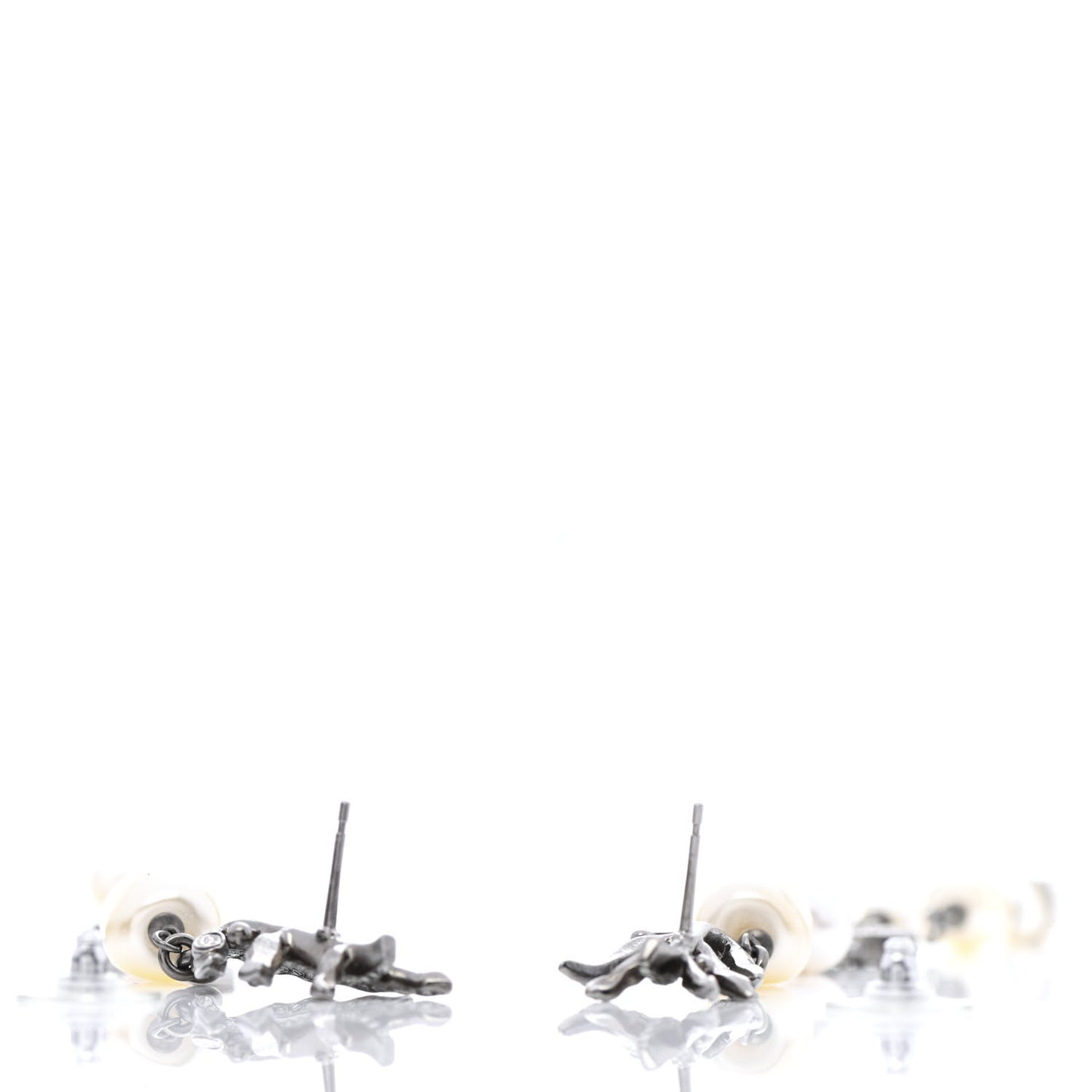 Glass Pearl CC Leaf Long Drop Earrings Silver