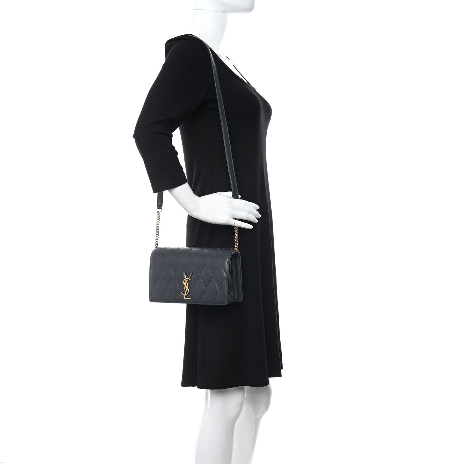 Saint Laurent Lambskin Diamond Quilted Monogram Angie Chain Bag Dark Smog 2 of 12