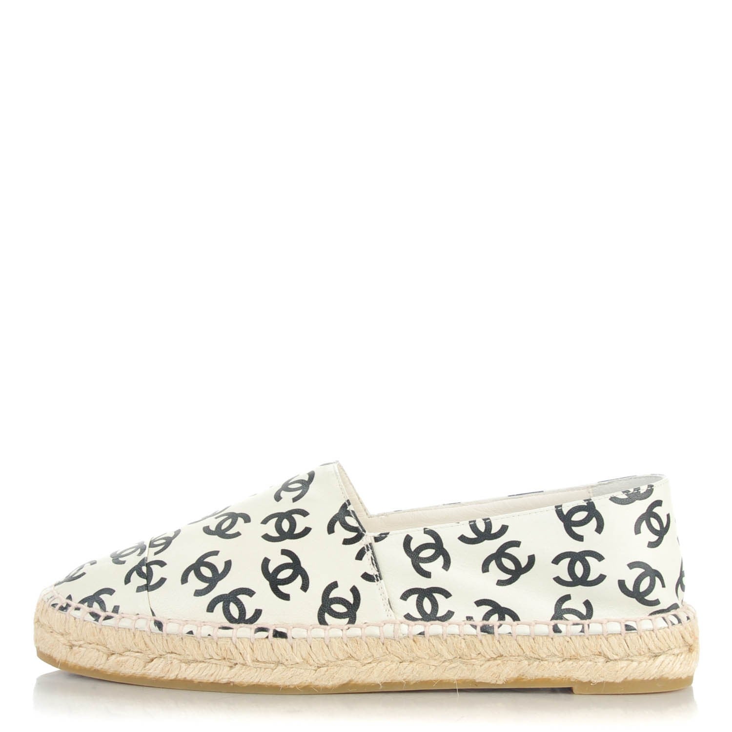 Chanel Lambskin Printed CC Espadrilles 39 White Black 1 of 9