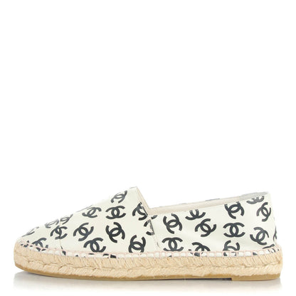 Chanel Lambskin Printed CC Espadrilles 39 White Black 1 of 9