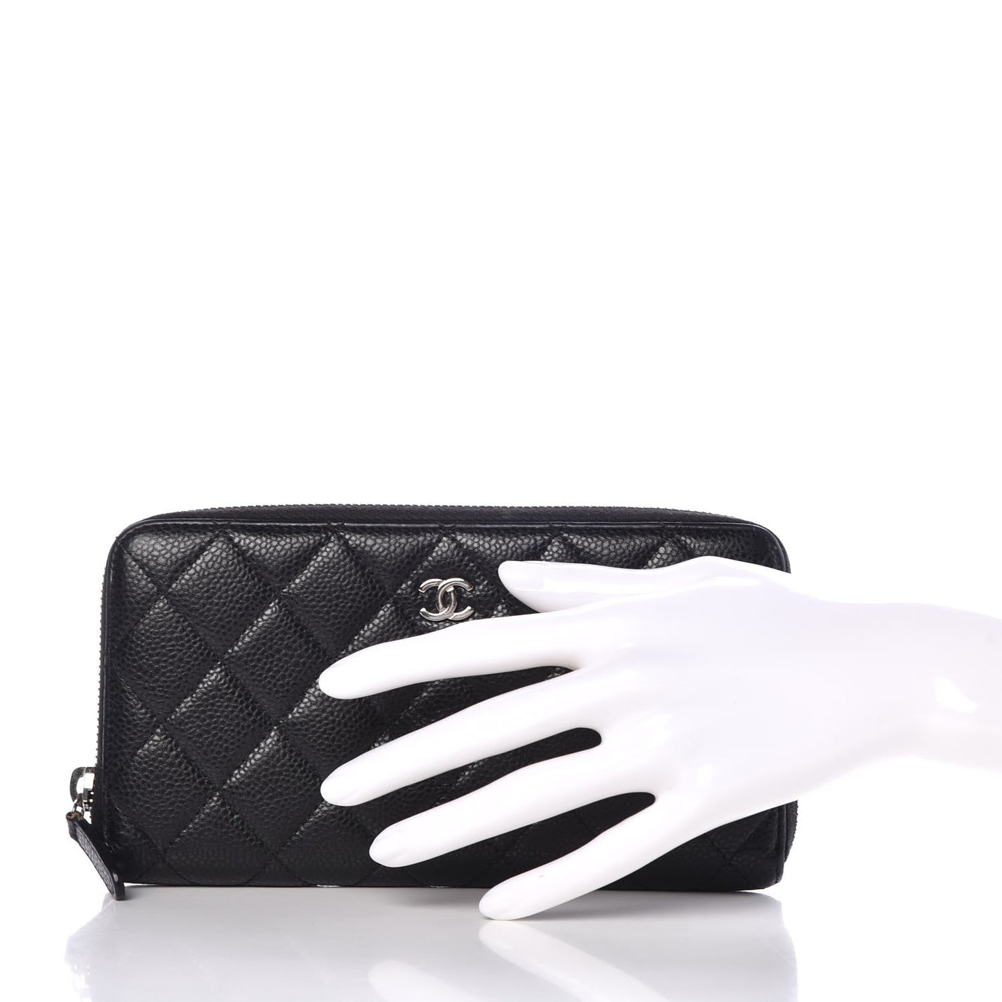 Caviar Quilted Large Gusset Zip Around Wallet Black