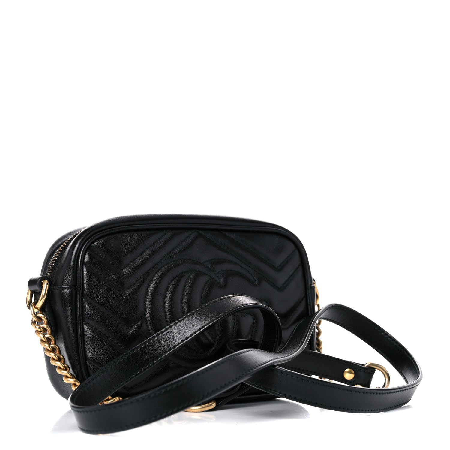 Gucci Calfskin Matelasse Mini GG Marmont Chain Shoulder Bag Black 2 of 14