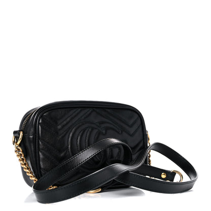 Gucci Calfskin Matelasse Mini GG Marmont Chain Shoulder Bag Black 2 of 14