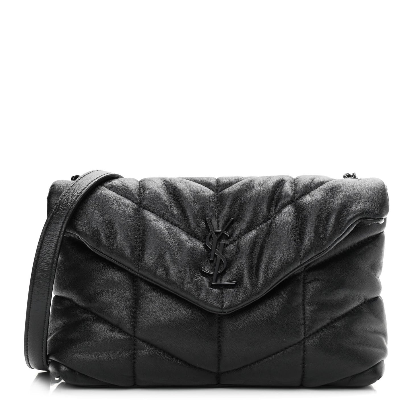 Calfskin Quilted Toy Loulou Puffer Monogram Monochrome Chain Satchel Black