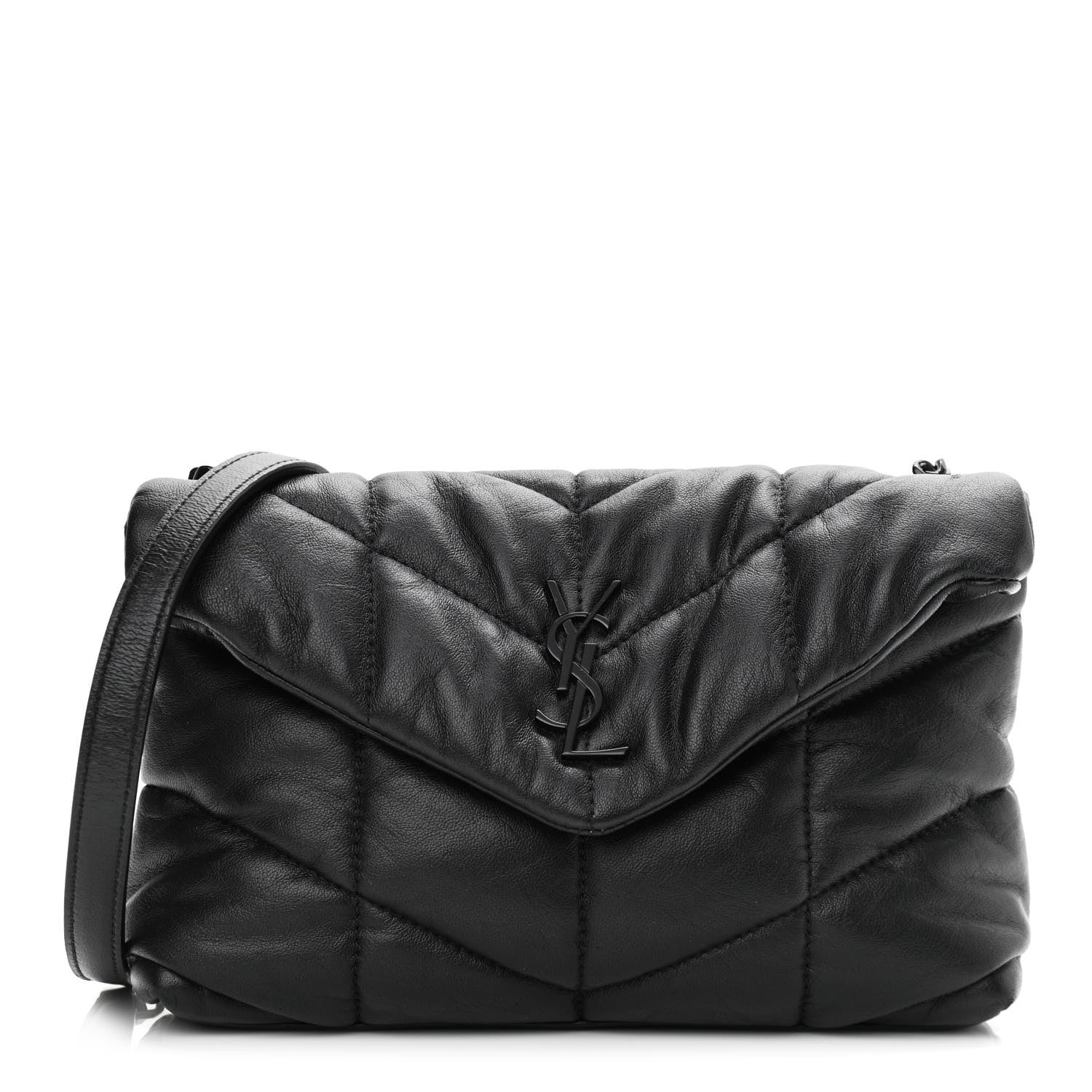 Saint Laurent Calfskin Quilted Toy Loulou Puffer Monogram Monochrome Chain Satchel Black 1 of 10