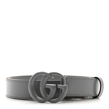 Gucci Azalea Calfskin Enamel Monochrome Double G 30mm Belt 85 34 Deep Grey 1 of 4