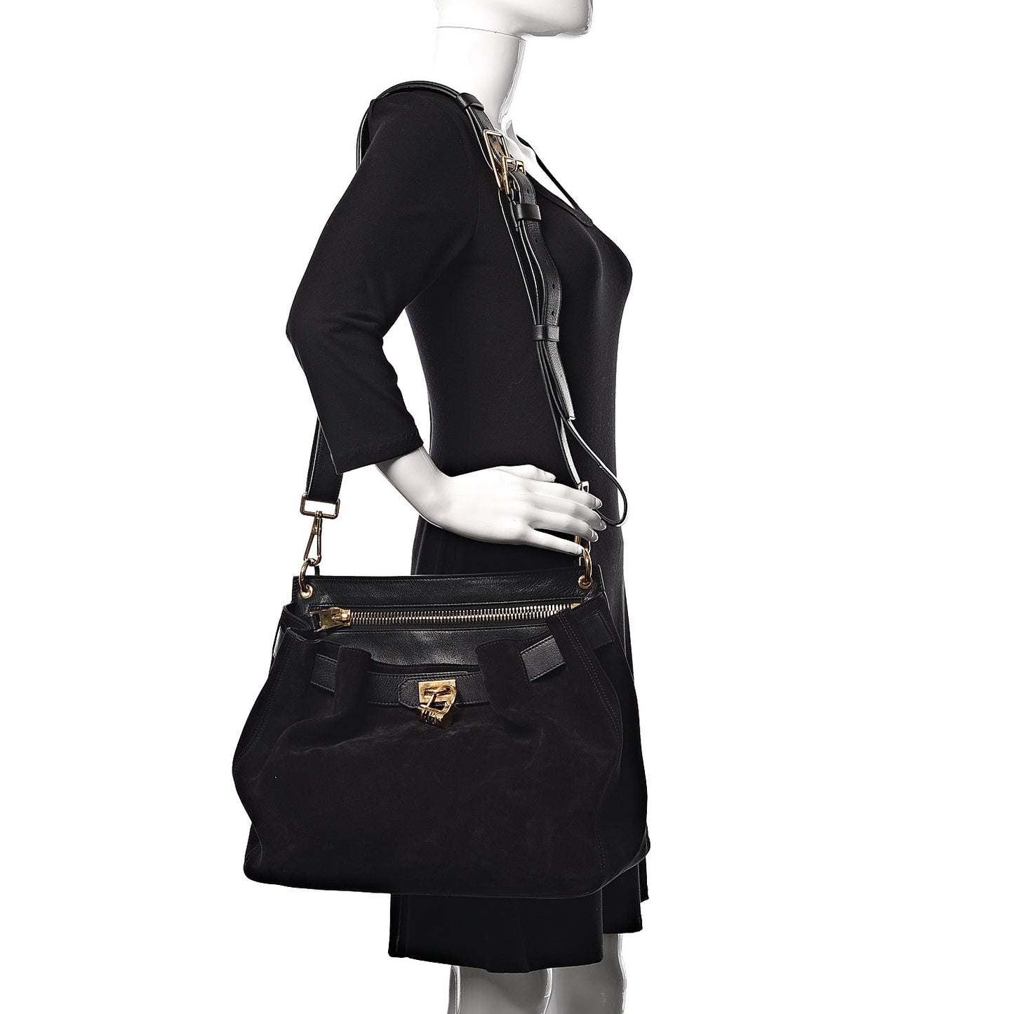 Suede Lock-Front Sling Bag Black