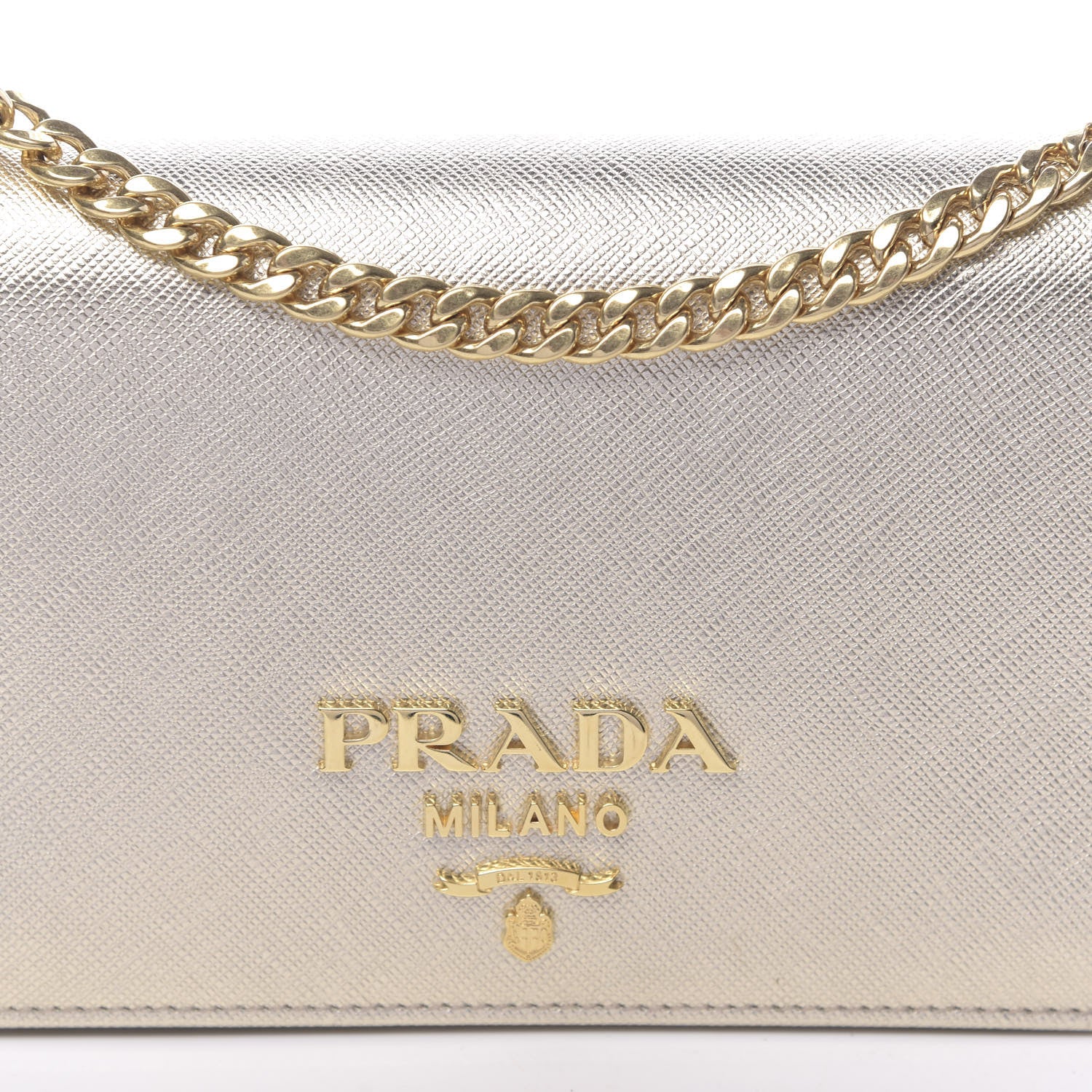 Prada Metallic Saffiano Lux Chain Wallet Pirite 8 of 8