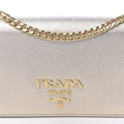 Prada Metallic Saffiano Lux Chain Wallet Pirite 8 of 8
