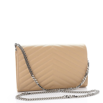 Saint Laurent Grain De Poudre Matelasse Chevron Monogram Chain Wallet Nude Powder 3 of 8