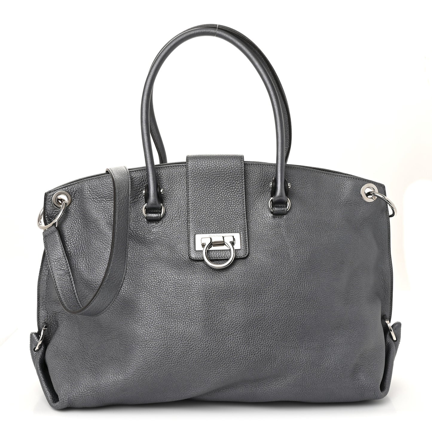 Grained Calfskin Large Sofia Convertible Tote Acciaio