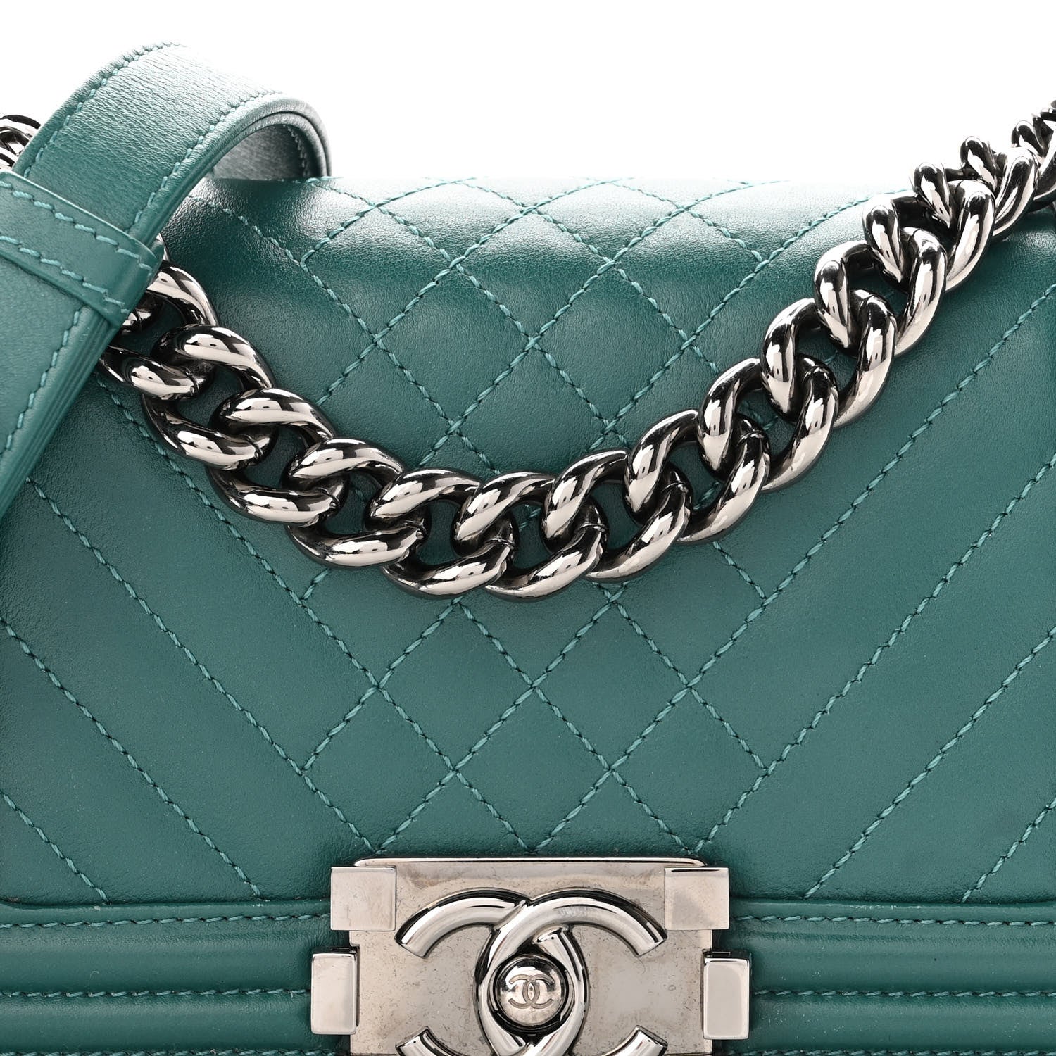 Chanel Lambskin Chevron Quilted Small Boy Flap Turquoise 8 of 12