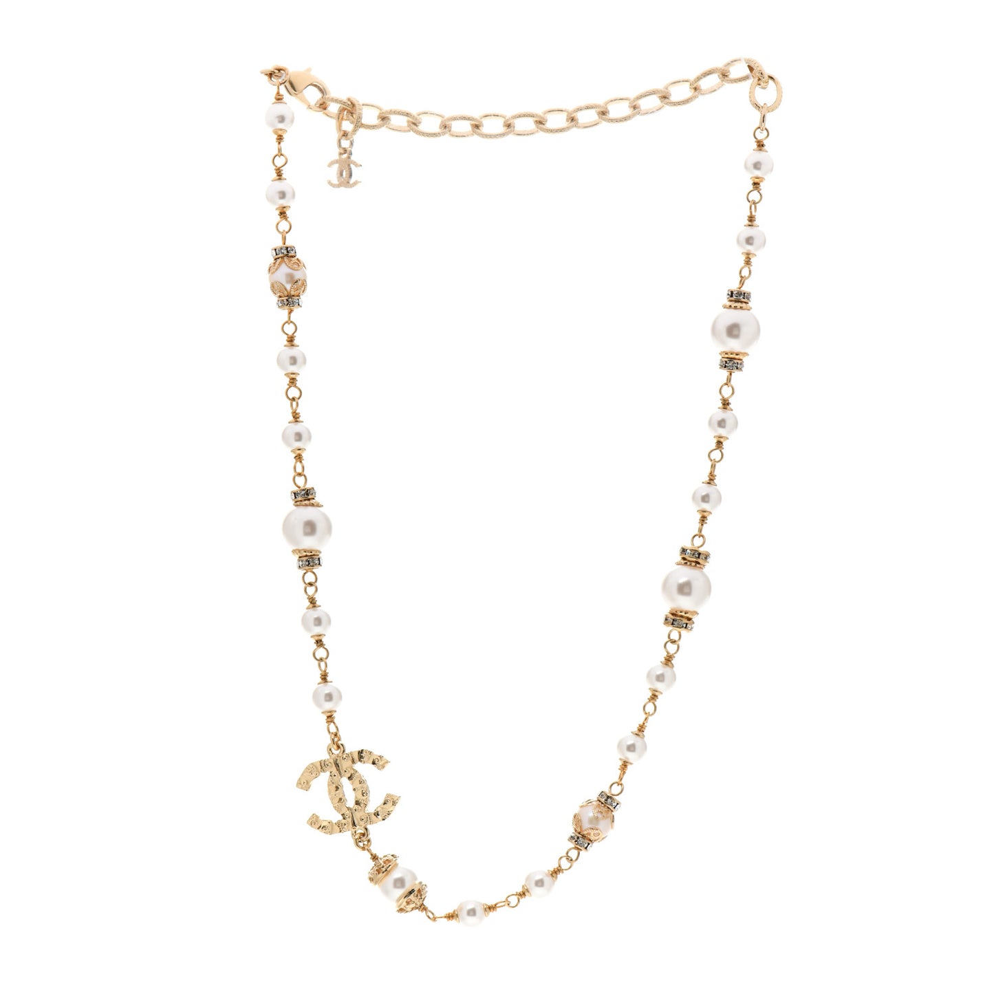 Pearl Crystal Textured CC Short Necklace Gold