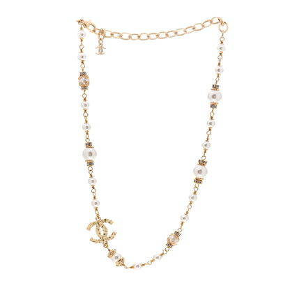 Chanel Pearl Crystal Textured CC Short Necklace Gold 3 of 5