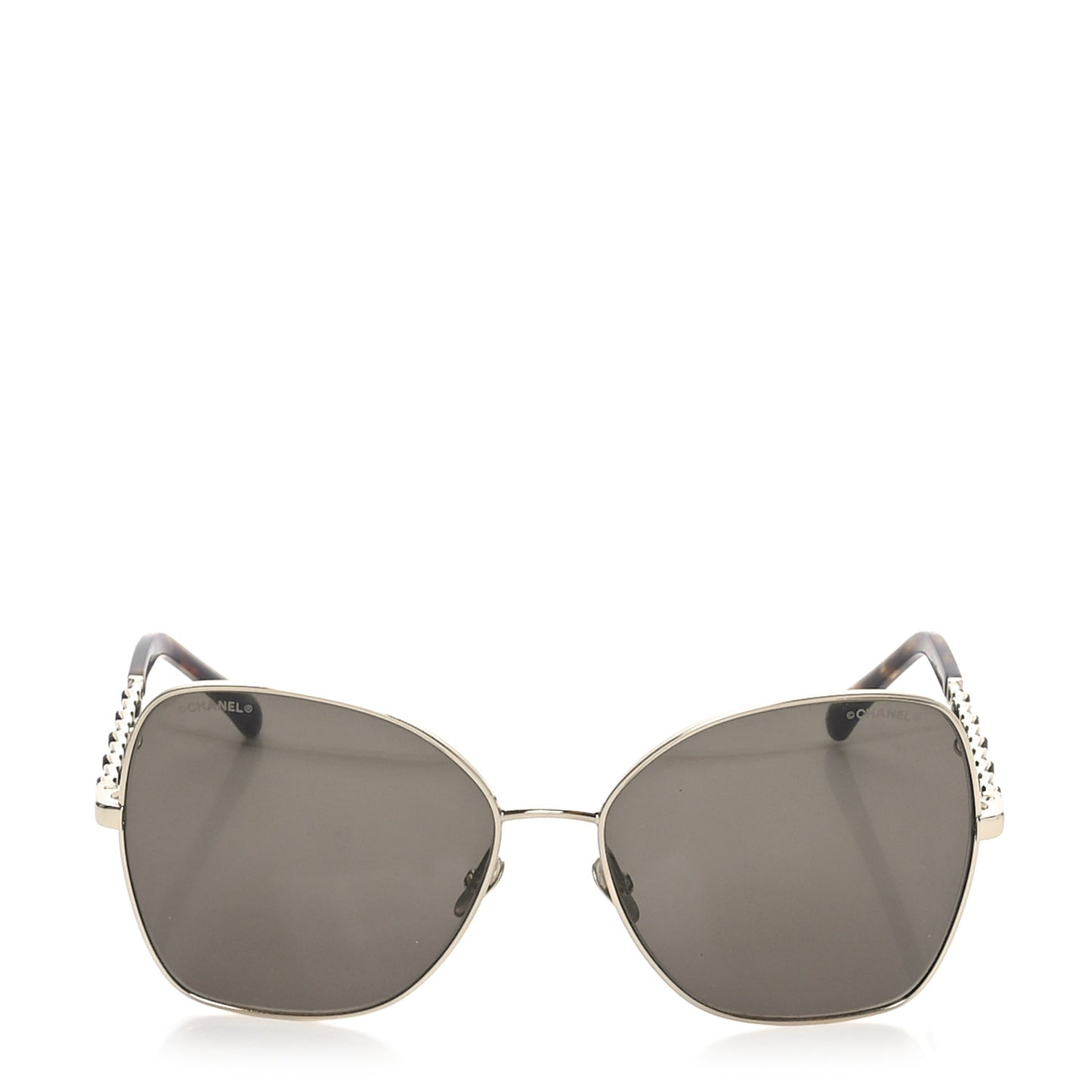 Metal Calfskin Butterfly Pearl Chain Sunglasses 4274Q Gold Black